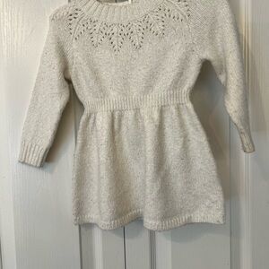 Cat & Jack Sweater Dress Cream Glitter Sparkle Crochet Long Sleeve Girls Sz 12m